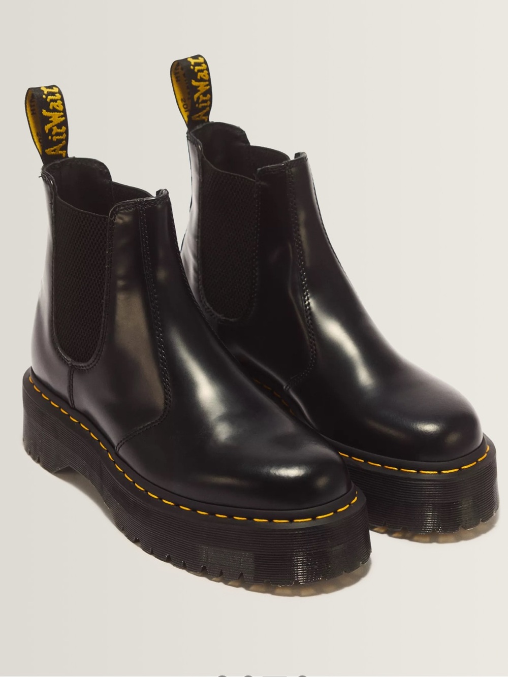 Dr. Martens Black Smooth Leather Chukka Platform Boots with Yellow Stitching
